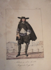 BELLE LITHO XIX COULEUR COSTUME HOMME PRETRE LOUIS XIV ABBE RENAISSANCE 1820