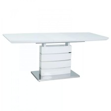 Table à Manger Guéridon Leonardo 140-180x80x76cm Blanc Verni Extensible (18824)