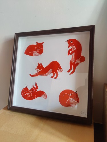 Linogravure renards art - renards,