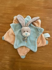Doudou Plat Lapin Bleu Orange Pêche Stello Baby Nat' Babynat Rayé Forme Étoile