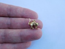 Joli Rare Autriche Art Nouveau 585 14K or Émeraude Yeux Chat Pendentif Breloque