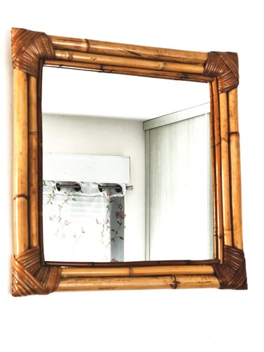Miroir bambou tressé rotin - miroir,