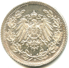 Allemagne 1/2 mark argent 1918