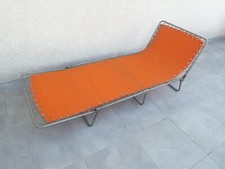 bain de soleil, lit de camp, orange, pliable, vintage