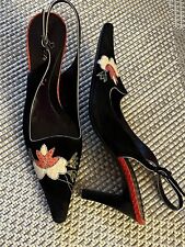 SUPERBES ESCARPINS BRIDES ERNESTO ESPOSITO P37 DAIM NOIR FLEUR FACON CROCO ROSE