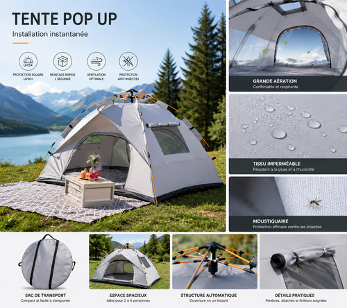 Tente camping ouverture - tente, à