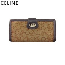 Portefeuille long CELINE Kiss Lock C calèche macadam beige marron toile cuir