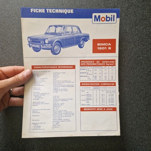 Simca 1501 fiche - s, technique
