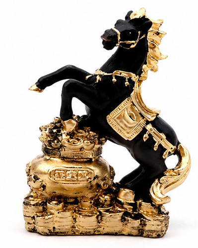Statue cheval noir or - noir,