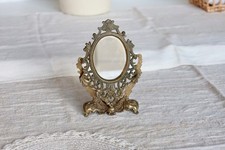 Mini miroir psyché vintage en métal doré - Motif rocaille