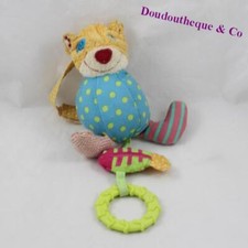Doudou d'éveil chat LES DEGLINGOS Rononos grelot pouet anneau dentition 22 cm