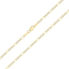 Bracelet Chaîne Figaro Pave En Or Jaune 14K Solide 2,5mm Avec Diamant 7" - 9"