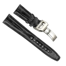 Bracelet Noir pour IWC Portofino, Portugieser en Cuir de Crocodile Véritable