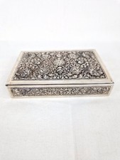 Ancienne Boite Rectangulaire En Argent Massif Et Bois Asie Art Nouveau