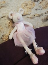 Doudou Peluche Louise Mansen Souris Blanc Tutu Tulle Rose Ballerine Danseuse