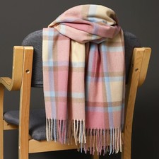 Echarpe rose et bleu pastel étole châle cachemire laine plaid tartan