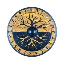 Bouclier viking en bois fait main arbre mythologie nordique Valhalla décor bo...