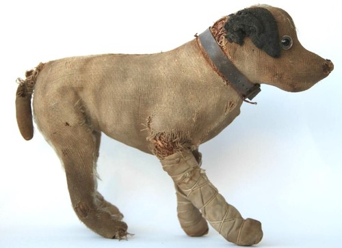 Ancienne peluche paille chien