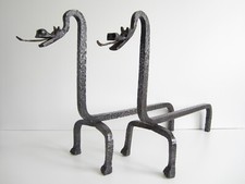 CHENETS TETES DRAGONS EN ACIER