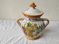 Ancien Bocal, Pot d'Apothicaire en verre céramique 20,5cm de haut " Menthe "