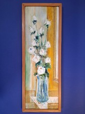 TABLEAU PEINTURE BOUQUET DE FLEURS SEVENTIES/ BONNEFONT / VINTAGE / VASE FLEURI