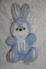 DOUDOU PELUCHE TARTINE ET CHOCOLAT LAPIN BLEU BLANC  RAYE  21/30 cm