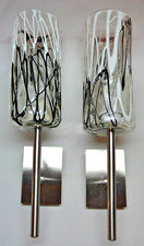 PAIRE D'APPLIQUES VINTAGES EN VERRE NOIR ET BLANC (n°2)