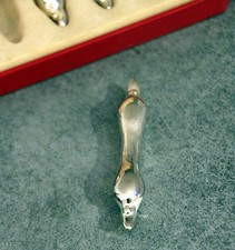 6 VINTAGE LITTLE FRENCH PEWTER KNIFE RESTS DUCK FORM WITH BOX