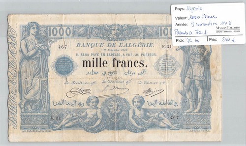 Billet algerie 1000 - -, francs
