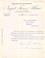 Facture  1922 MANUFACTURE DE VETEMENTS NEYRET FRERES ET BLANC A LYON - M. HAN