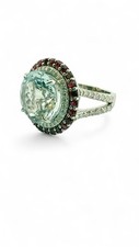 Grosse bague en or blanc aigue marine ,  rubis et diamants