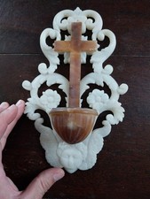 BENITIER ANCIEN EN MARBRE ALBATRE DU XIXemeS JOLI ET ORIGINAL DIM 26 CM