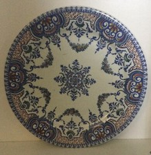 ASSIETTE GIEN 1875 DÉCOR FLORAL POLYCHROME RAYONNANT FRISE ROUEN 19ÈME