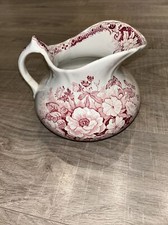 Broc de toilette pichet faïence de Onnaing modèle Flora rouge