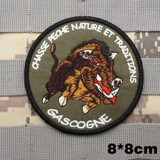 PATCH CHASSE PÊCHE NATURE TRADITIONS GASCOGNE SANGLIER ÉCUSSON FRANCE