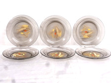?? LOT 6 ASSIETTES ARCOROC VERRE FUMÉ DÉCOR VEGETATION VAISSELLE VINTAGE