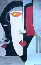 Portrait cubiste, gouache sur