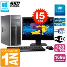 PC HP 8100 Tour Ecran 22" Core i5-650 RAM 16Go SSD 120Go Graveur DVD Wifi W7
