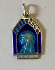 Medaille religieuse ancienne " Sainte Vierge " - argent massif emaillé