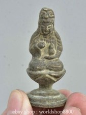 2" Old Chinese Copper Bronze Feng Shui Guan Yin Goddess Statue Sculpture