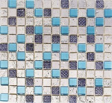 Pâte de Verre Pierre Naturelle / Résine Bleu Brique Murale Bain Wc 82-0402_F 10