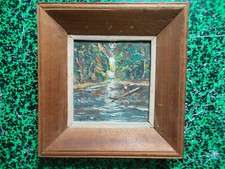 LUTANGU superbe petite huile sur isorel paysage africain avec pirogue , signée