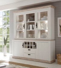 Buffet Vitrine Vitrinenschrank Florence 184Cm Éclairage LED Pin Blanc
