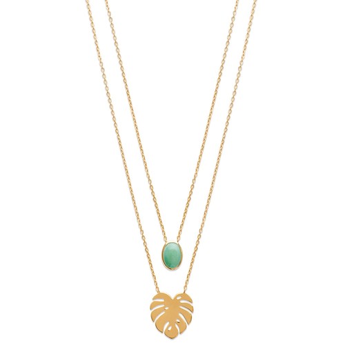 Collier double rangs feuille - collier,