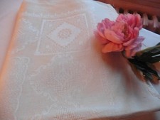 ANCIENNE NAPPE DAMASSE PUR LIN BEIGE OURLETS A RÉALISER 240X160