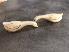 Couple Duo D’OIES En PORCELAINE de LIMOGES Émaillée Couleur Crème Avec Dorure