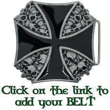 Fer Croix Crâne Ceinture Boucle Motard Métal Gothique Maltese Tatouage Squelette