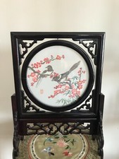 CADRE TABLEAU SUR SOCLE BRODERIE CHINE CHINOIS ASIATIQUE JAPON EXTREME ORIENT