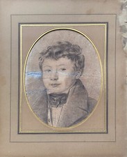 Portrait d'homme dessin vers 1810 pierre noire A RESTAURER