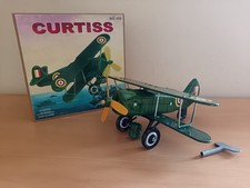 JOUET TOLE TIN TOY : AVION BIPLAN CURTISS CR-1 MECANIQUE EN BOITE D'ORIGINE.